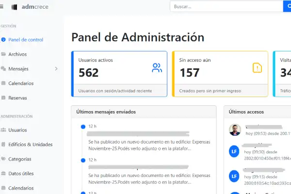 Panel web de administración de consorcios